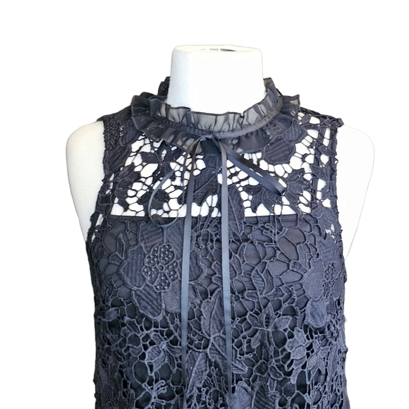 Kensie Black Lace Ruffle Neck Pocket Mini Dress Size S - Picture 2 of 10